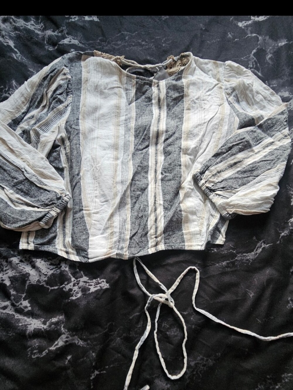 New York & Company Blue and Cream Striped Peasant Blouse
